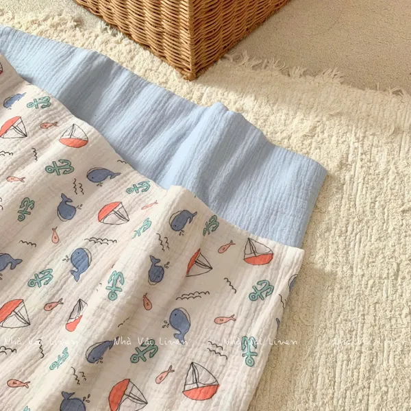 Xô muslin cao cấp 2 lớp hoạ tiết biển cả