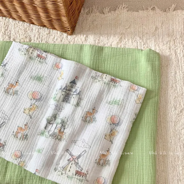 Xô muslin cao cấp 2 lớp hoạ tiết cối xay gió