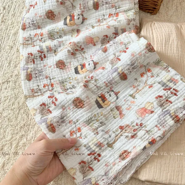 Xô muslin cao cấp 2 lớp hoạ tiết panda