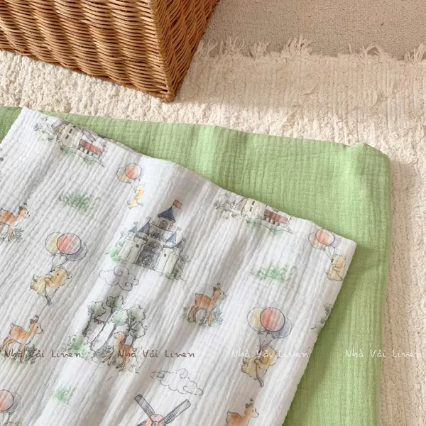 Xô muslin cao cấp 2 lớp hoạ tiết cối xay gió