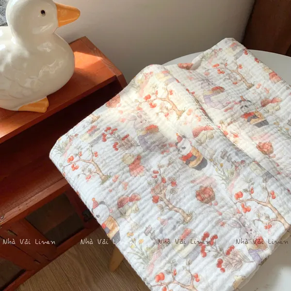 Xô muslin cao cấp 2 lớp hoạ tiết panda