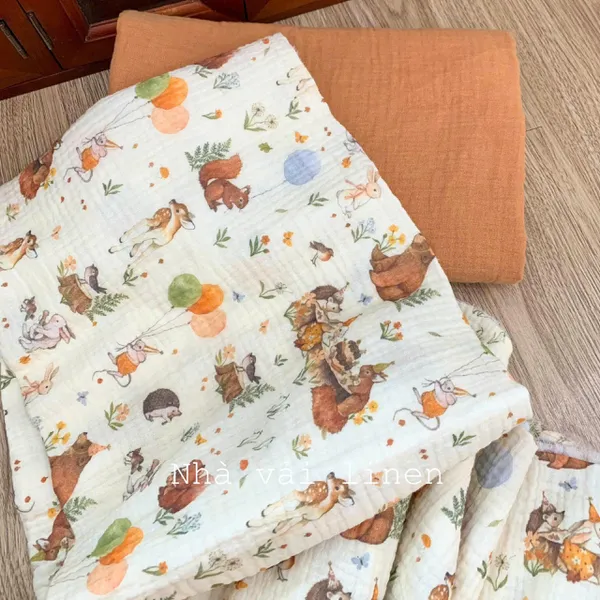 Xô muslin cao cấp 2 lớp hoạ tiết sóc bong bóng