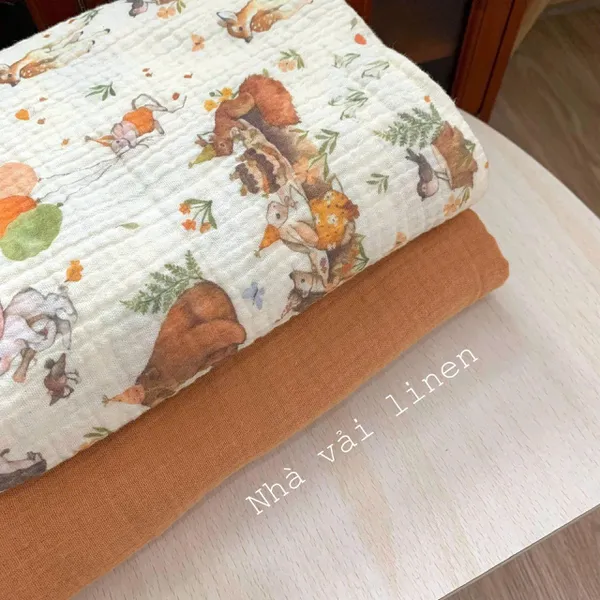 Xô muslin cao cấp 2 lớp hoạ tiết sóc bong bóng