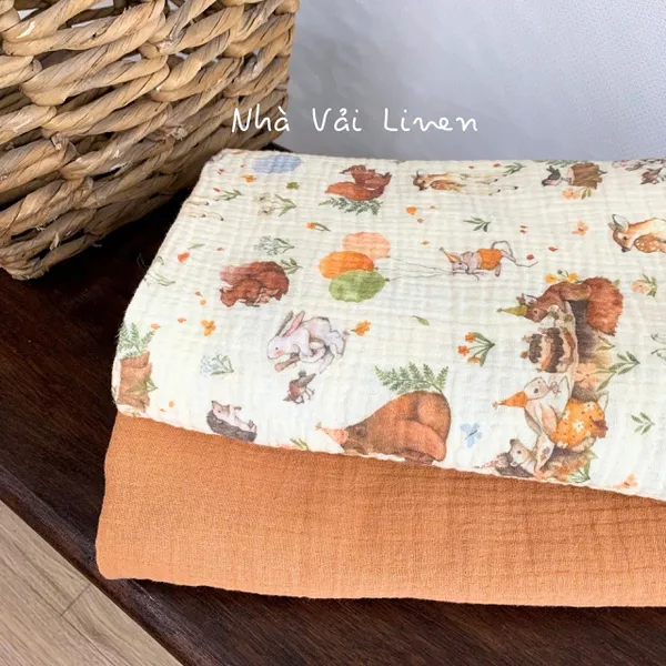 Xô muslin cao cấp 2 lớp hoạ tiết sóc bong bóng