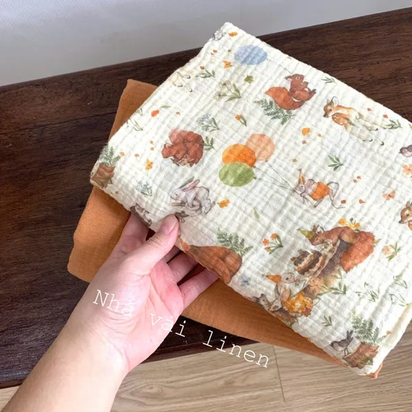 Xô muslin cao cấp 2 lớp hoạ tiết sóc bong bóng