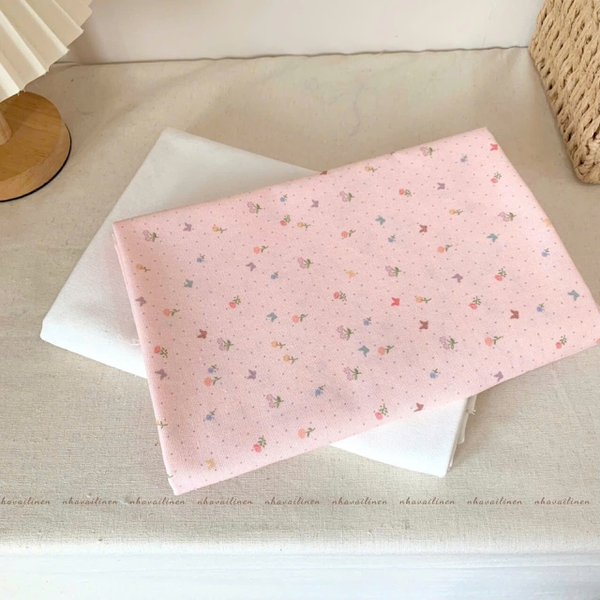 Vải linen bột hoa bướm nền hồng