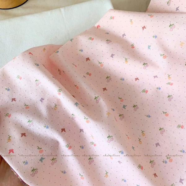 Vải linen bột hoa bướm nền hồng