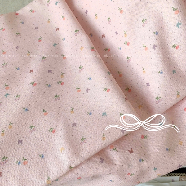 Vải linen bột hoa bướm nền hồng