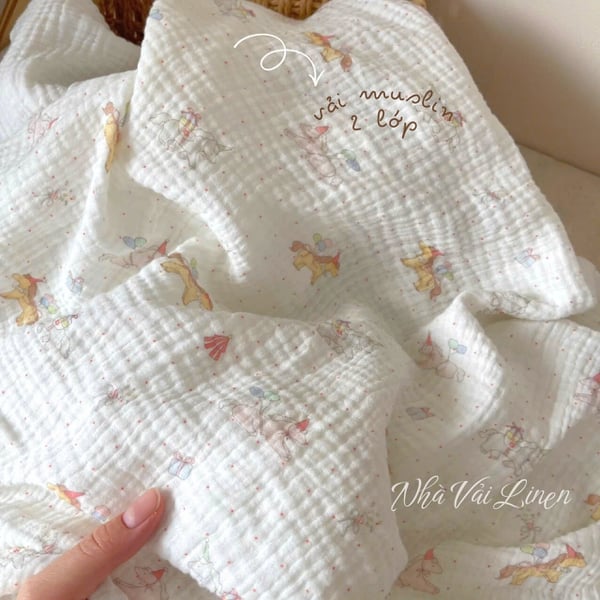Xô muslin cao cấp 2 lớp hoạ tiết ngựa bong bóng