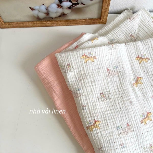 Xô muslin cao cấp 2 lớp hoạ tiết ngựa bong bóng