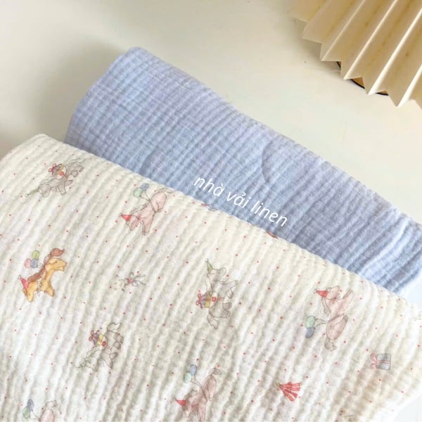 Xô muslin cao cấp 2 lớp hoạ tiết ngựa bong bóng