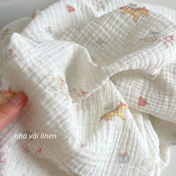 Xô muslin cao cấp 2 lớp hoạ tiết ngựa bong bóng
