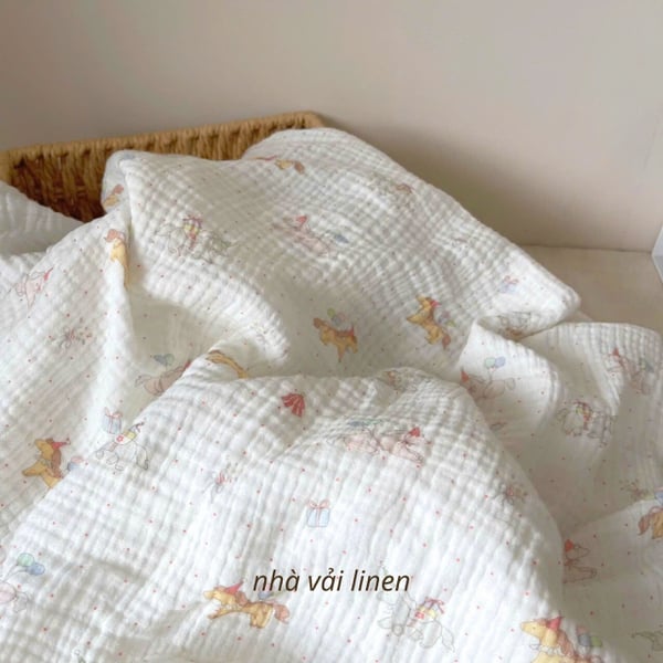 Xô muslin cao cấp 2 lớp hoạ tiết ngựa bong bóng