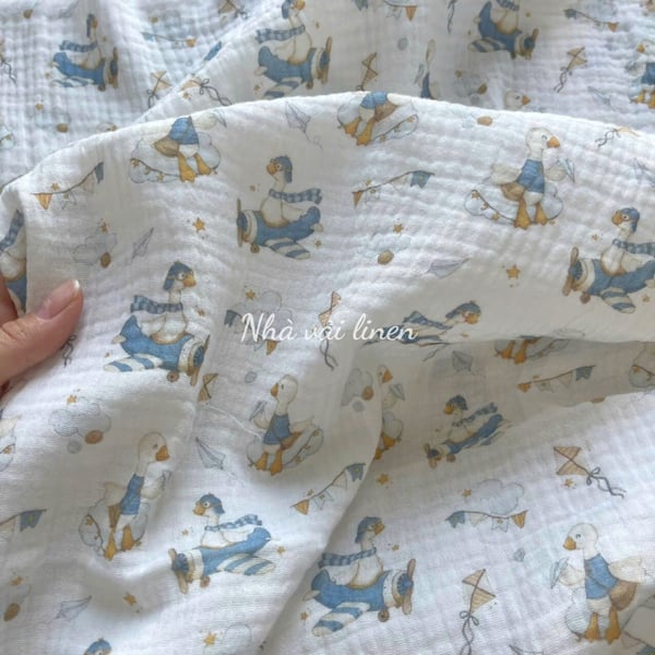 Xô muslin cao cấp 2 lớp hoạ tiết vịt xanh