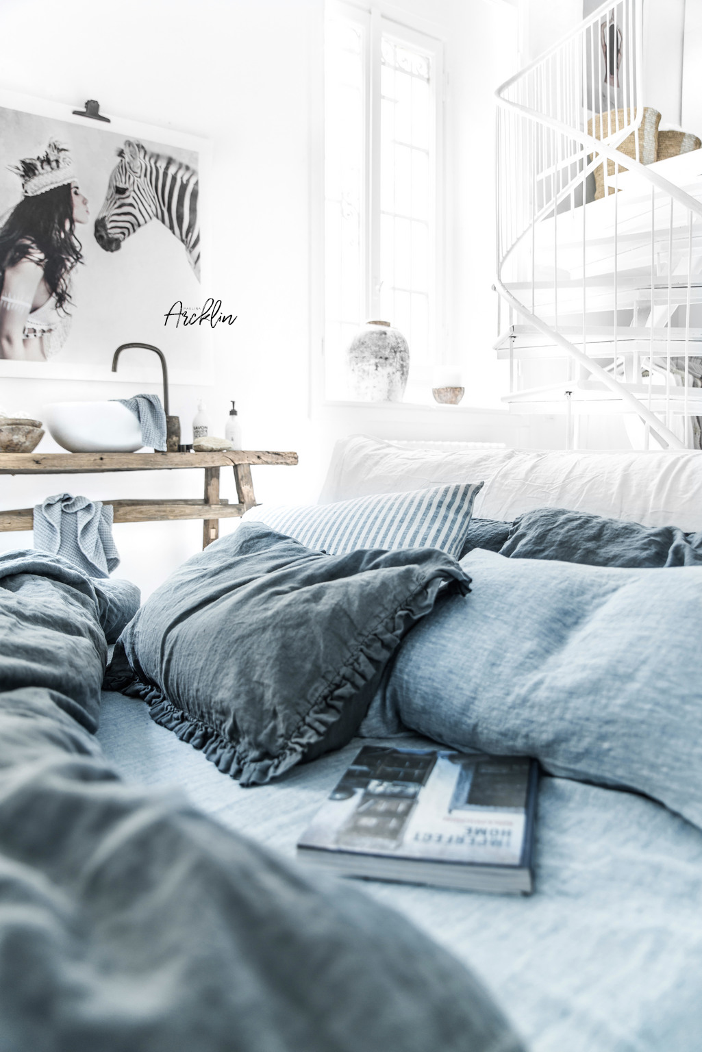 Vải linen sọc tô điểm giường ngủ Vải linen sọc tô điểm giường ngủ