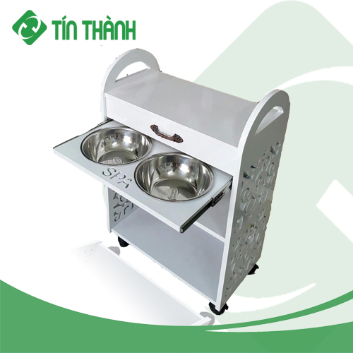 Kệ xe đẩy gỗ hoa văn spa Kệ xe đẩy gỗ hoa văn spa