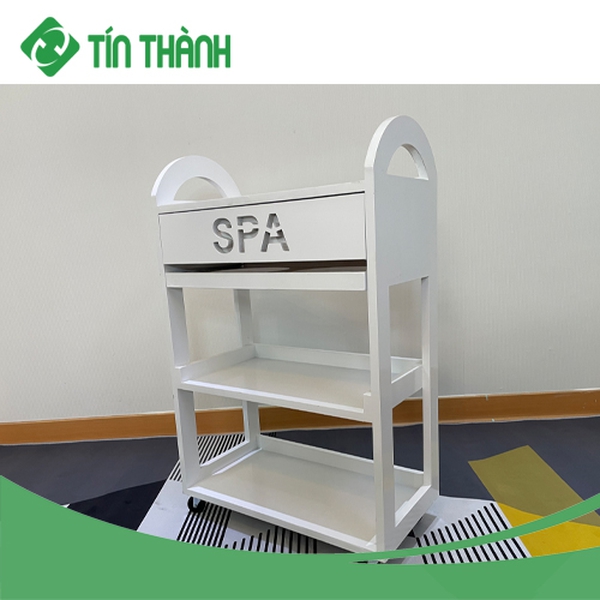 Kệ xe đẩy gỗ 3 tầng spa