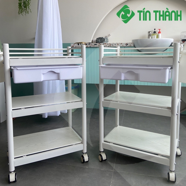 Xe đẩy spa 3 tầng có thùng rác cao cấp