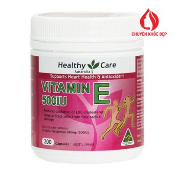 Viên uống bổ tim và chống lão hóa Healthy Care Vitamin E 500IU 200 viên của Úc