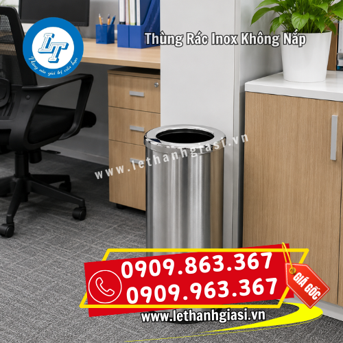 thùng rác inox không nắp đặt tại văn phòng làm việc thùng rác inox không nắp đặt tại văn phòng làm việc