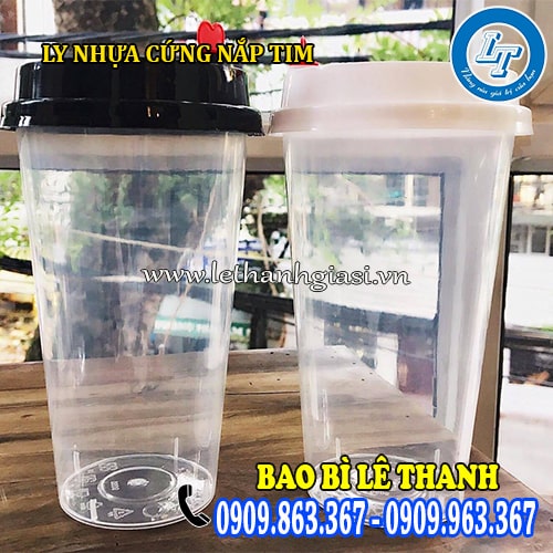 Bán ly nhựa cứng nắp tim đựng trà sữa, nước ép Bán ly nhựa cứng nắp tim đựng trà sữa, nước ép