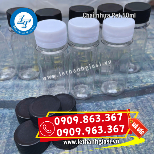 chai nhựa pet 50ml vuông nắp trắng đen chai nhựa pet 50ml vuông nắp trắng đen