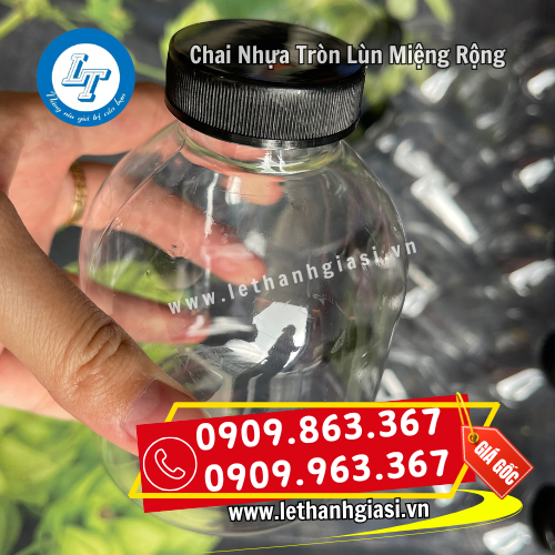 chai nhựa tròn lùn miệng rộng nắp vặn màu đen chai nhựa tròn lùn miệng rộng nắp vặn màu đen