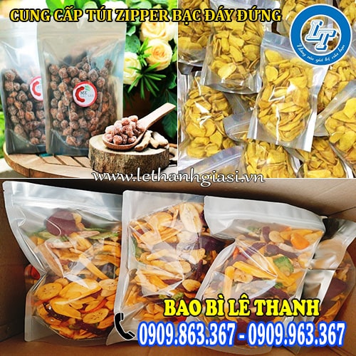 cung cấp túi zipper bạc đáy đứng giá rẻ đựng thực phẩm