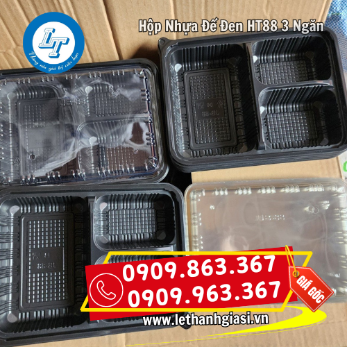 hộp nhựa đế đen 3 ngăn HT88 hộp nhựa đế đen 3 ngăn HT88