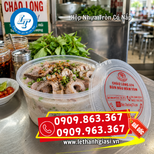 hộp nhựa tròn có nắp in logo đựng cháo lòng hộp nhựa tròn có nắp in logo đựng cháo lòng