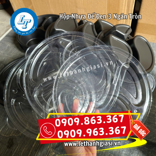 hộp nhựa tròn đế đen 3 ngăn cấu tạo tiện dụng hộp nhựa tròn đế đen 3 ngăn cấu tạo tiện dụng