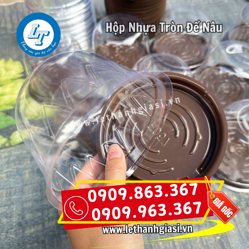 hộp nhựa tròn đựng bánh đế nâu và nắp hộp hộp nhựa tròn đựng bánh đế nâu và nắp hộp