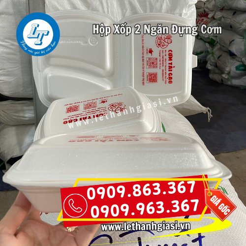 hộp xốp 2 ngăn đựng cơm in logo theo yêu cầu hộp xốp 2 ngăn đựng cơm in logo theo yêu cầu