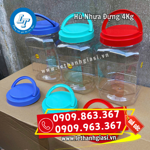 hũ nhựa pet 4kg đi kèm nắp quai xách hũ nhựa pet 4kg đi kèm nắp quai xách