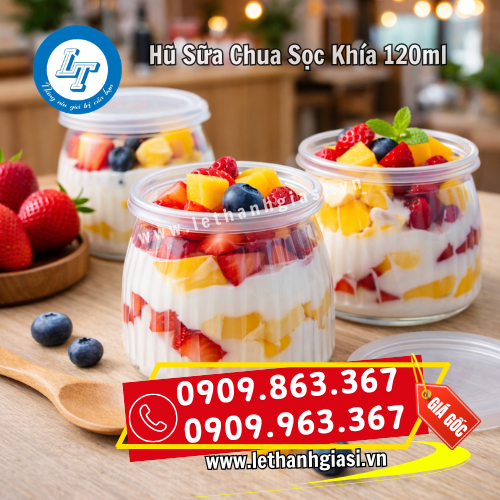 hũ sữa chua sọc khía 120ml đựng sữa chua bắt mắt hũ sữa chua sọc khía 120ml đựng sữa chua bắt mắt