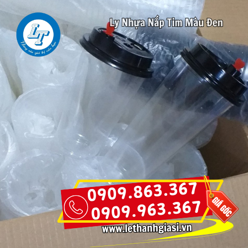 ly nhựa nắp tim màu đen 500ml 700ml ly nhựa nắp tim màu đen 500ml 700ml