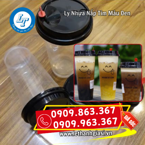 ly nhựa nắp tim màu đen đựng trà sữa sinh tố nước ép ly nhựa nắp tim màu đen đựng trà sữa sinh tố nước ép