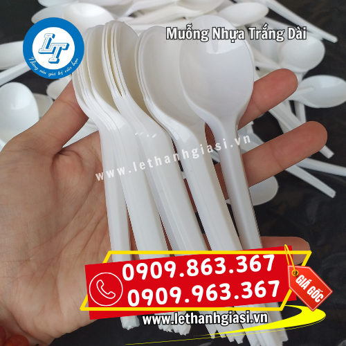muỗng nhựa trắng cán dài dễ cầm muỗng nhựa trắng cán dài dễ cầm