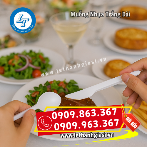 muỗng nhựa trắng dài sử dụng múc thức ăn muỗng nhựa trắng dài sử dụng múc thức ăn