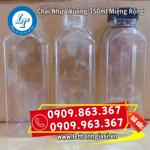 CHAI NHỰA  350ML VUÔNG MIỆNG RỘNG