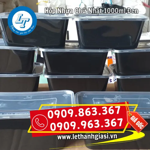 HỘP NHỰA CHỮ NHẬT 1000ML ĐEN NẮP TRONG