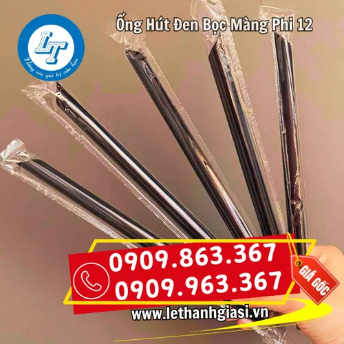 ỐNG HÚT TRÀ SỮA MÀU ĐEN BỌC MÀNG PHI 12