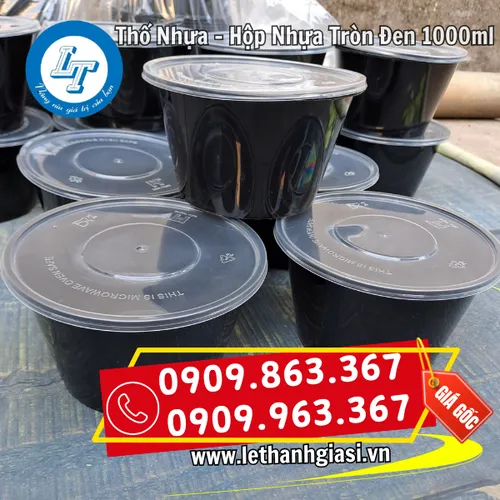 THỐ NHỰA - HỘP NHỰA TRÒN PP 1000ML ĐEN