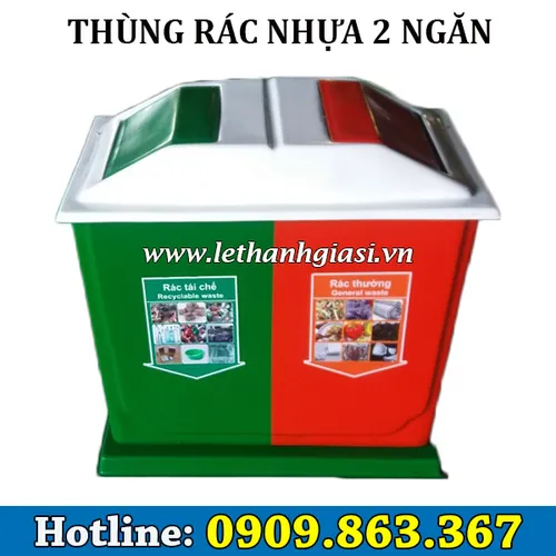 THÙNG RÁC PHÂN LOẠI 2 NGĂN - NẮP BẬP BÊNH