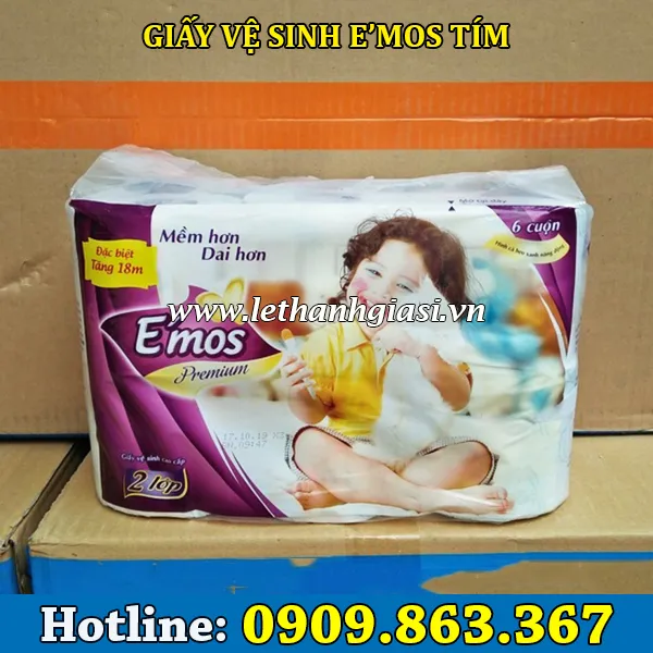 GIẤY VỆ SINH E'MOS PREMIUM TÍM 2 LỚP