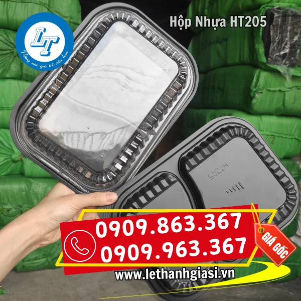 HỘP NHỰA ĐẾ ĐEN 2 NGĂN HT205