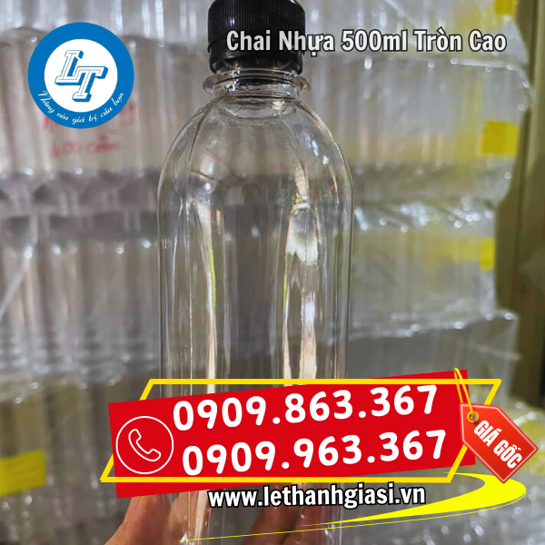 CHAI PET TRÒN CAO NẮP ĐEN 500ML