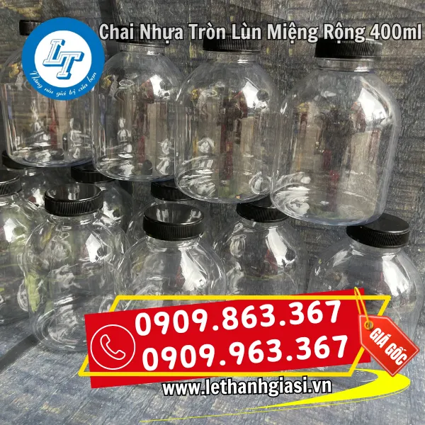 CHAI NHỰA TRÒN LÙN MIỆNG RỘNG 400ML