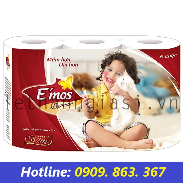GIẤY VỆ SINH E'MOS PREMIUM ĐỎ 3 LỚP