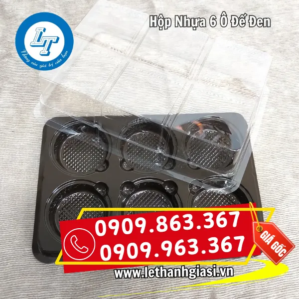 HỘP NHỰA ĐẾ ĐEN 6 Ô TRÒN ĐỰNG BÁNH